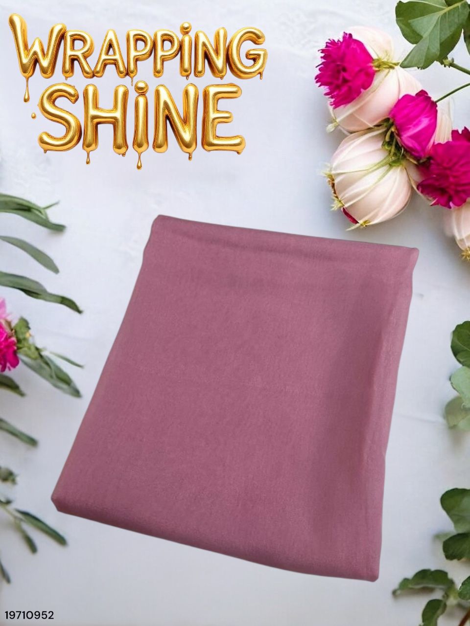 Purple packaging with flowers and 'Wrapping Shine' text on a white background